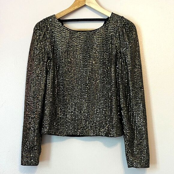 Joie Bailyn Studded Long Sleeve Top Metallic Gunmetal XS Gold NYE Party Holiday - Picture 4 of 11